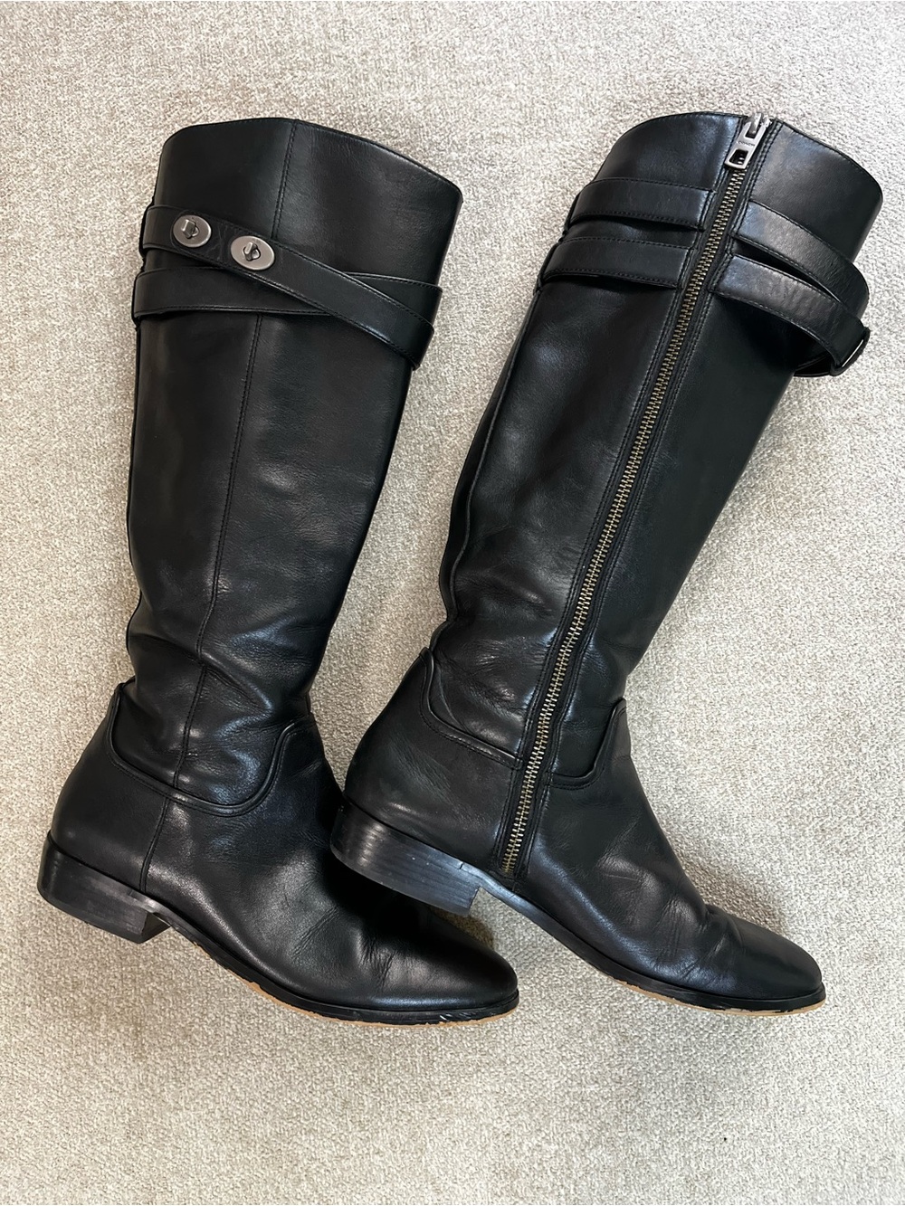 Women's Coach Linette 7 Black Leather Knee-High Riding Boots